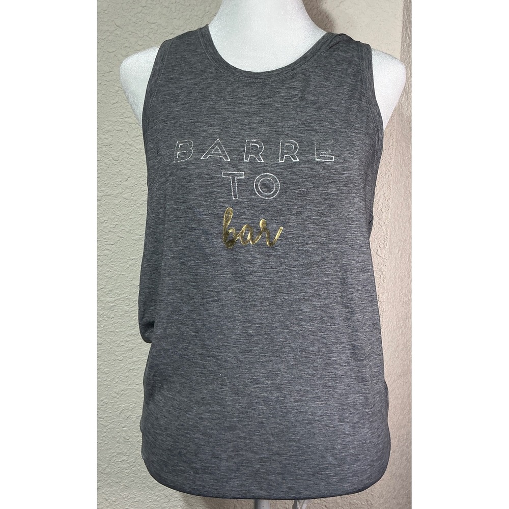 GapFit Breathe Graphic Tank Gray Split Tie Back Small Pilates Workout